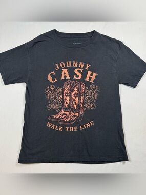 Johnny Cash Walk The Line Black Graphic Tee Shirt Country Cowboy Boots Small